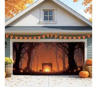 Copertura per porta del garage di Halloween, foresta spettrale con zucca e camino, grandi decorazioni per porte del garage, decorazione autunnale per interni ed esterni, sfondo per feste autunnali