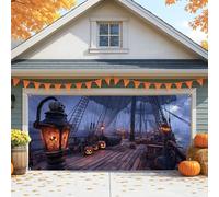 Copertura per porta del garage di Halloween, grande lanterna spettrale e decorazioni a forma di zucca, decorazione per feste di Halloween all'aperto per la stagione autunnale, 400 x 180 cm