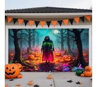 Copertura per porta del garage di Halloween, grande striscione da appendere, sfondo horror, decorazione da parete, adatta per la decorazione di Halloween per interni ed esterni, 157 x 70,8 pollici