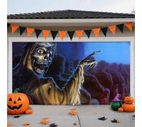 Copertura per porta del garage di Halloween, grande striscione da appendere, sfondo horror, decorazione da parete, adatta per la decorazione di Halloween per interni ed esterni, 157 x 70,8 pollici