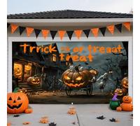 Copertura per porta del garage di Halloween, grande striscione da appendere, sfondo horror, decorazione da parete, adatta per la decorazione di Halloween per interni ed esterni, 157 x 70,8 pollici