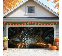 Copertura per porta del garage di Halloween, spaventoso sentiero della foresta autunnale grande decorazioni per porte del garage, decorazione per feste autunnali per interni ed esterni, 390 x 180 cm