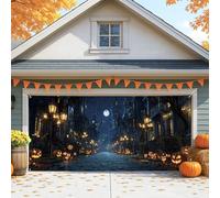 Copertura per porta del garage di Halloween, spettrale vintage zucca strada grande decorazione per porte del garage, decorazione autunnale per interni ed esterni festa di Halloween sfondo decorazione