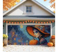 Copertura per porta del garage di Halloween, teschio di zucchero colorato strega grande decorazioni per porte del garage, decorazione autunnale per interni ed esterni, sfondo per feste autunnali, 390