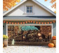 Copertura per porta del garage di Halloween, treno spettrale e fantasma, grande decorazione per porte del garage, decorazione autunnale per esterni e interni, sfondo per feste di Halloween, 390 x 180