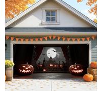 Copertura per porta del garage di Halloween, zucca spettrale e castello stregato grande decorazione per porte del garage, decorazione autunnale per interni ed esterni, sfondo per feste 400 x 180 cm