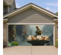 Copertura per porta del garage di meditazione ispirata alla natura, ninfea tranquilla e scimmia, grande decorazione per la porta del garage, decorazione per feste zen all'aperto per tutte le stagioni