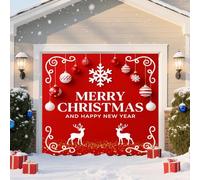 Copertura per Porta del Garage di Natale, Babbo Natale Renna e Sfere Decorazioni per Porta del Garage per Le Feste Natalizie Sfondo Murale Vigilia di Natale Buon Anno,8 x 7 ft