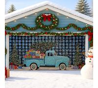 Copertura per porta del garage di Natale vintage, camion retrò blu con regali grandi decorazioni per porte del garage, decorazione invernale per interni ed esterni, sfondo per feste di vacanza, 390 x