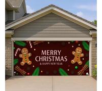 Copertura per porta del garage di pan di zenzero, decorazione festiva con verde e bastoncini di zucchero, perfetta per decorazioni invernali all'aperto 400 x 180 cm