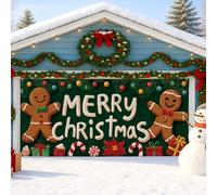 Copertura per porta del garage di pan di zenzero giocoso, grande decorazione verde per le vacanze, decorazione invernale per interni ed esterni, decorazione per feste di Natale, 390 x 180 cm