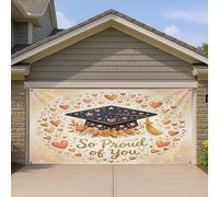 Copertura per porta del garage, elegante design floreale a forma di cuore, blu navy e pesca, decorazione per feste all'aperto, decorazione per eventi stagionali, 390 x 180 cm