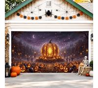 Copertura per porta del garage, fantasiosa lanterna spettrale carrozza Halloween arancione garage copertura da parete per feste decorazione per la casa per cortile, patio, esterno interno, sfondo per