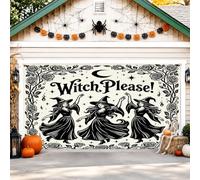 Copertura per porta del garage, fantasiosa luna e rosa festiva per Halloween, sfondo nero per porta del garage, decorazione per la casa, per cortile, esterno e interno, sfondo per feste, 400 x 180 cm