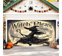 Copertura per porta del garage, fantasiosa luna spettrale scopa per Halloween, nera, decorazione per la casa, per cortile, patio, esterno, interno, feste, sfondo, 400 x 180 cm