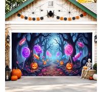 Copertura per porta del garage, fantasiosa zucca spettrale albero di Halloween viola decorazione per la porta del garage decorazione per la casa per giardino cortile esterno interno sfondo per feste