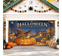 Copertura per porta del garage, fantasioso cappello da strega spettrale lucertola Halloween arancione bandiera per porta del garage decorazione per la casa per cortile giardino esterno interno feste