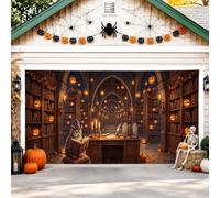 Copertura per porta del garage, fantasioso gufo spettrale libreria, Halloween arancione, decorazione per la porta del garage, decorazione per la casa, per cortile, giardino, feste interne e esterne