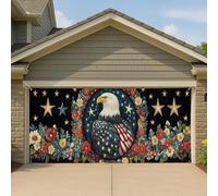 Copertura per porta del garage floreale con aquila patriottica, grande decorazione per festone del 4 luglio, decorazione estiva per feste all'aperto, 390 x 180 cm