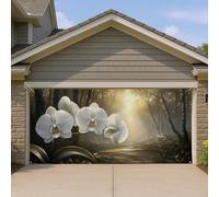 Copertura per porta del garage floreale con orchidea, elegante design orchidea bianca, grande decorazione per porta del garage, decorazione a tema natura per casa, estetica esterna primaverile ed