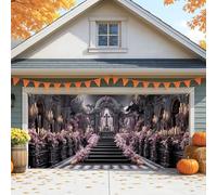 Copertura per porta del garage floreale gotico, elegante decorazione di Halloween, grande arte da parete per esterni da 20 x 40 cm, per feste autunnali e di Halloween, 400 x 180 cm