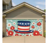 Copertura per porta del garage floreale patriottico, margherita rossa e bianca, grande decorazione per garage, decorazione estiva per interni ed esterni, sfondo americano 390 x 180 cm