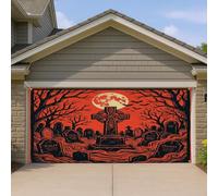 Copertura per porta del garage, gotico spettrale lapide luna Halloween nero decorazioni per porta del garage decorazione per la casa per cortile patio esterno interno sfondo per feste 400 x 180 cm