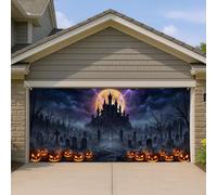 Copertura per porta del garage, gotico spettrale lapidi zucche Halloween nero decorazioni per porte del garage decorazione per la casa per cortile patio esterno interno sfondo per feste 400 x 180 cm