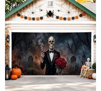 Copertura per porta del garage, gotico spettrale rose lapidi Halloween nero garage porta banner decorazione per la casa per portico patio cortile esterno festa 400 x 180 cm