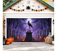 Copertura per porta del garage, gotico spettrale teschio lapidi Halloween viola decorazioni per la casa per portico patio cortile esterno feste 400 x 180 cm