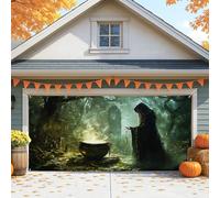 Copertura per porta del garage, grande calderone mistico, decorazioni per Halloween, decorazione per feste spaventose all'aperto, sfondo stagionale autunnale, 390 x 180 cm