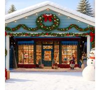 Copertura per porta del garage, grande ghirlanda verde, decorazioni per le vacanze, decorazione invernale per interni ed esterni, sfondo per feste di Natale, 390 x 180 cm