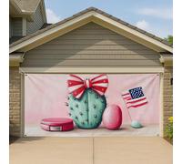 Copertura per porta del garage in arte patriottica, fiocco a righe rosse e bianche, grande decorazione per cortile, vacanze estive, decorazione per interni ed esterni, 390 x 180 cm