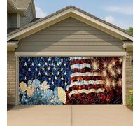 Copertura per porta del garage in stile mosaico patriottico, bandiera blu e rossa per il giorno dell'indipendenza, decorazioni per garage, decorazioni estive all'aperto per feste del 4 luglio, 390 x