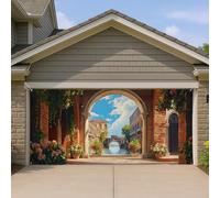 Copertura per porta del garage in stile veneziano, arte mediterranea vintage ad arco, grande decorazione per porte del garage, decorazione per feste all'aperto per tutte le stagioni, 400 x 180 cm