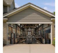 Copertura per porta del garage industriale vintage, design meccanico rustico, grandi decorazioni per porte del garage, decorazione per interni ed esterni, decorazione stagionale autunnale e invernale