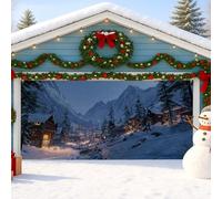 Copertura per porta del garage invernale del paese delle meraviglie blu, scena di montagna innevata, grande decorazione per porte del garage, decorazione per feste di Natale per interni ed esterni