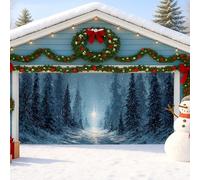 Copertura per porta del garage invernale nel paese delle meraviglie blu, grande scena innevata, decorazione per porte del garage, decorazione per interni ed esterni, per feste di Natale, 390 x 180 cm