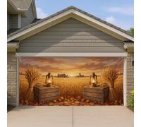 Copertura per porta del garage, lanterna rustica di campagna, zucche autunnali dorate, striscione per porta del garage, decorazione per la casa, per cortile, esterno e interno, sfondo per feste, 390 x