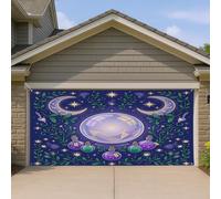 Copertura per porta del garage, mistica fantasiosa luna stelle Halloween blu garage porta sfondo decorazione per la casa per giardino cortile esterno interno festa sfondo 400 x 180 cm