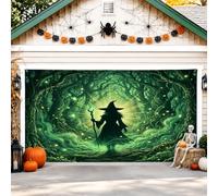 Copertura per porta del garage, mistica foresta spettrale luminosa per Halloween, verde, decorazione per la casa, per cortile, giardino, esterno, interno, feste, 400 x 180 cm