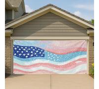 Copertura per porta del garage, motivo astratto patriottico a stelle e strisce, grande decorazione per esterni, decorazione estiva per il giorno dell'indipendenza e le vacanze, 390 x 180 cm