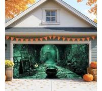 Copertura per porta del garage, motivo castello stregato, gotico scuro, decorazione per porta di Halloween, spaventosa decorazione per interni ed esterni, per feste autunnali, 390 x 180 cm