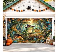 Copertura per porta del garage, motivo fantasioso funghi lanterna verde Halloween decorazione per la porta del garage decorazione per la casa per cortile, patio, esterno interno, sfondo per feste, 400
