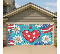 Copertura per porta del garage, motivo floreale patriottico, con margherita rossa a forma di cuore grande, decorazioni per garage, decorazione estiva per feste all'aperto per il giorno