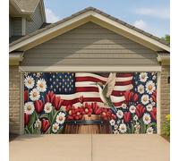 Copertura per porta del garage, motivo floreale patriottico, per il giorno dell'indipendenza, rosso, bianco, blu, grande, decorazioni estive, decorazione per cortile esterno, 390 x 180 cm