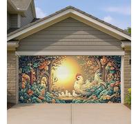 Copertura per porta del garage, motivo: galline e pulcini, opera d'arte colorata per giardino primaverile, decorazione per la casa all'aperto, stile fattoria vintage, decorazione per porte del garage