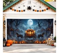 Copertura per porta del garage, motivo gotico fantasioso carrozza cavalli Halloween arancione bandiera per porta del garage decorazione per la casa per cortile esterno interno sfondo per feste 400 x
