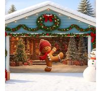 Copertura per porta del garage, motivo: omino di pan di zenzero, decorazioni natalizie invernali, simpatica decorazione natalizia per esterni per la famiglia, esposizione stagionale innevata, 400 x