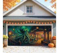 Copertura per porta del garage, motivo polpo fantasioso, grande scena oceanica fantasia, decorazioni per porte del garage, decorazione per interni ed esterni per feste di Halloween, 390 x 180 cm